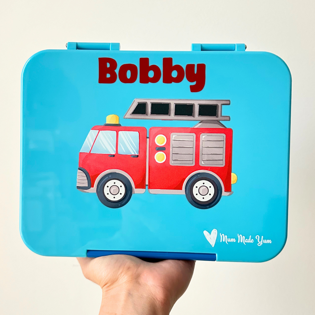 Bento Lunchbox (Large) - Light Blue Fire Truck