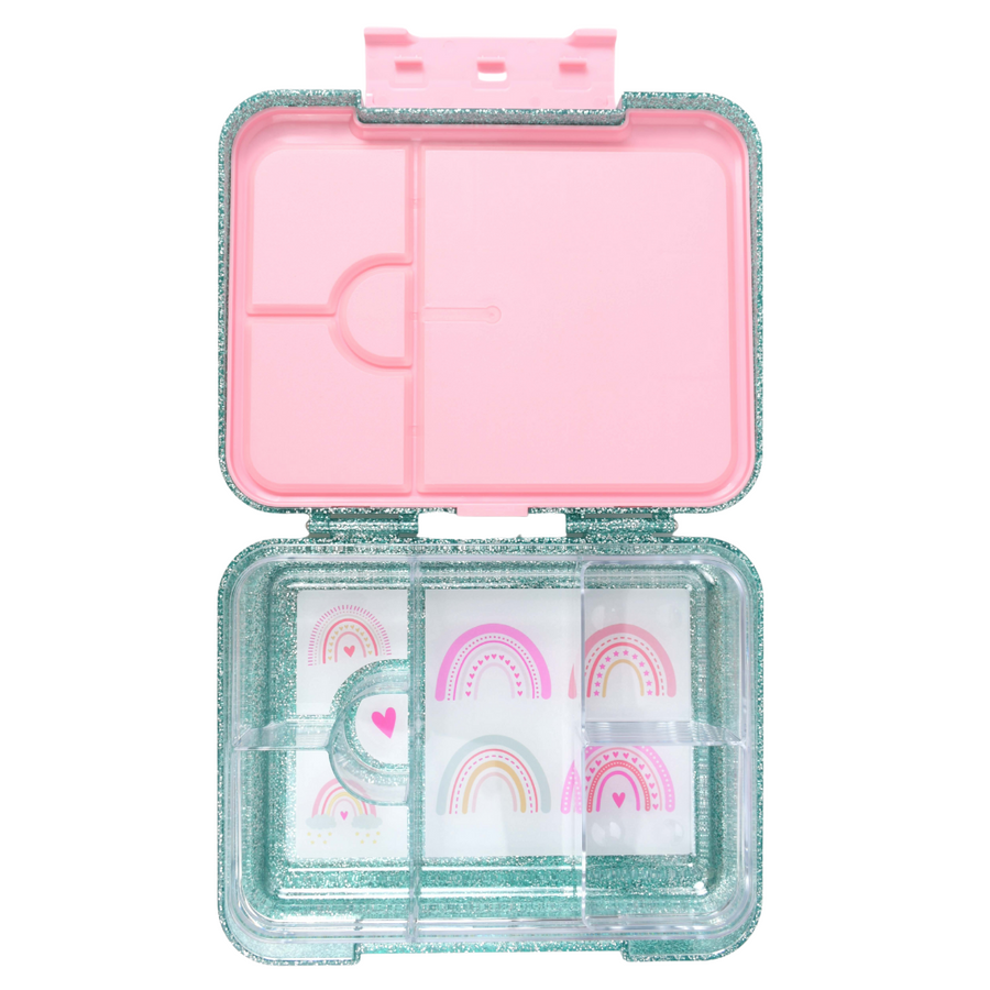 Bento Lunchbox (Large) - Sparkle Teal Rainbow