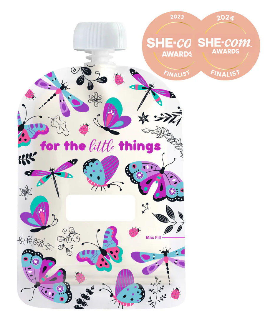 Sinchies 150ml Reusable Food Pouches - Flutterbys - Pack: 5