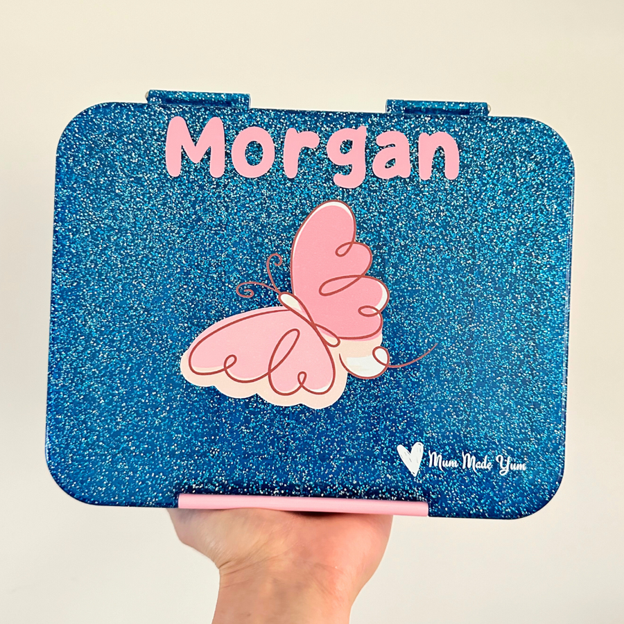 PERSONALISED Bento Lunchbox (Large) - Sparkle Blue Butterfly