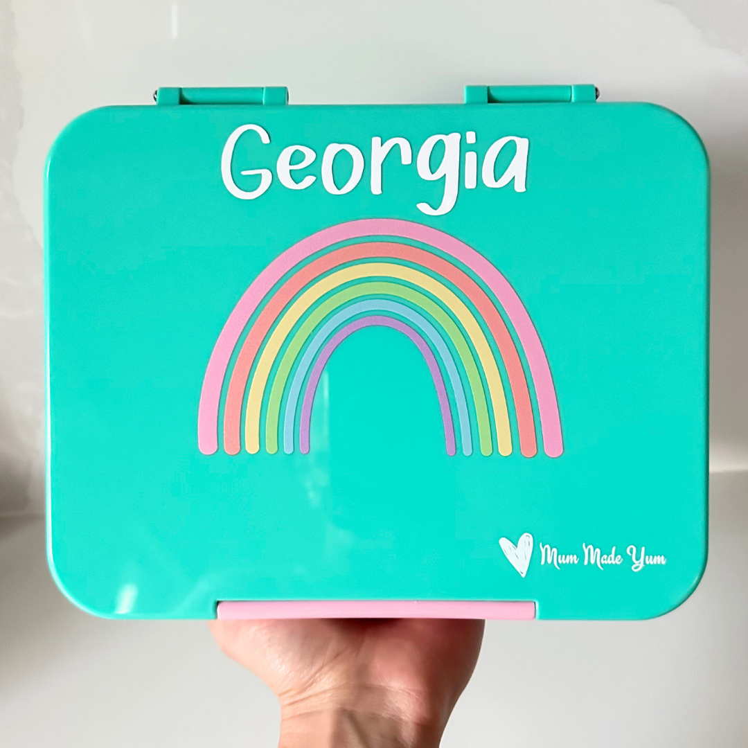 Bento Lunchbox (Large) - Teal Rainbow personalised