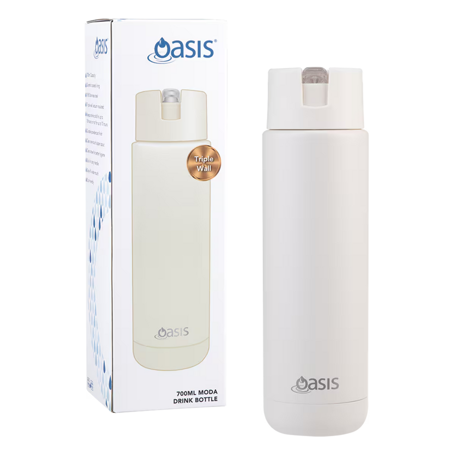 Oasis Ceramic Lined Stainless Steel Triple Insulated Sipper Drink Bottle 700ml - Alabaster