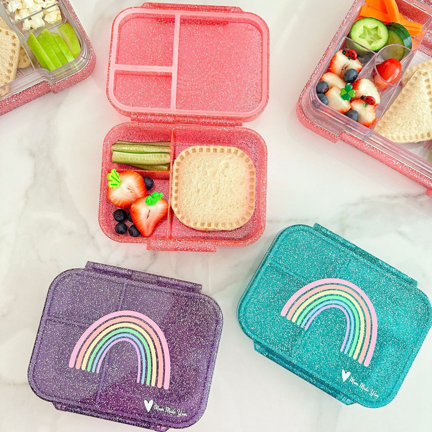 Bento Lunchbox (Mini Snack) - Sparkle Teal Rainbow