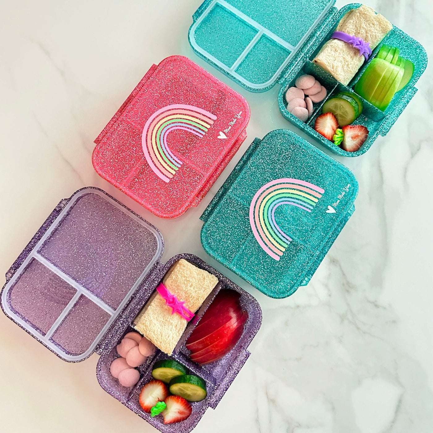 Bento Lunchbox (Mini Snack) - Sparkle Teal Rainbow