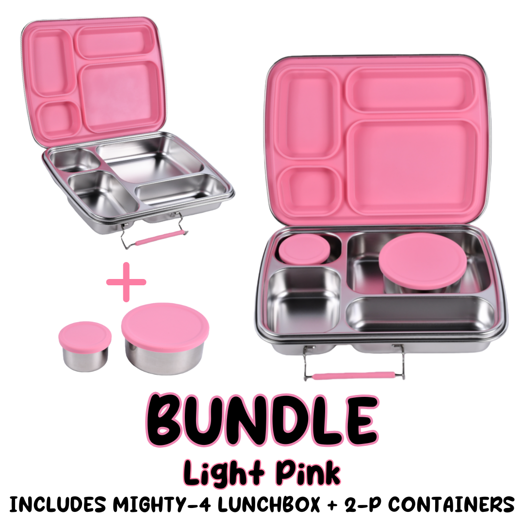 BUNDLE: Light Pink Mighty-4 Stainless Steel Lunchbox Value Bundle