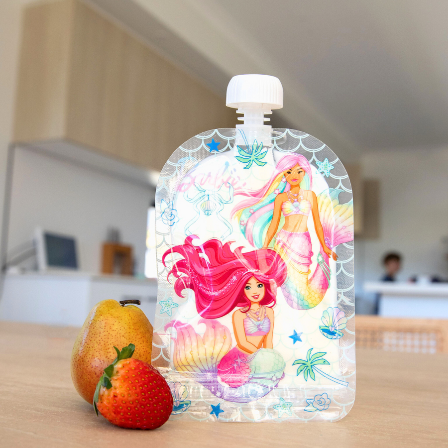 Sinchies 150ml Reusable Food Pouches - Barbie Mermaid Magic - Pack: 5
