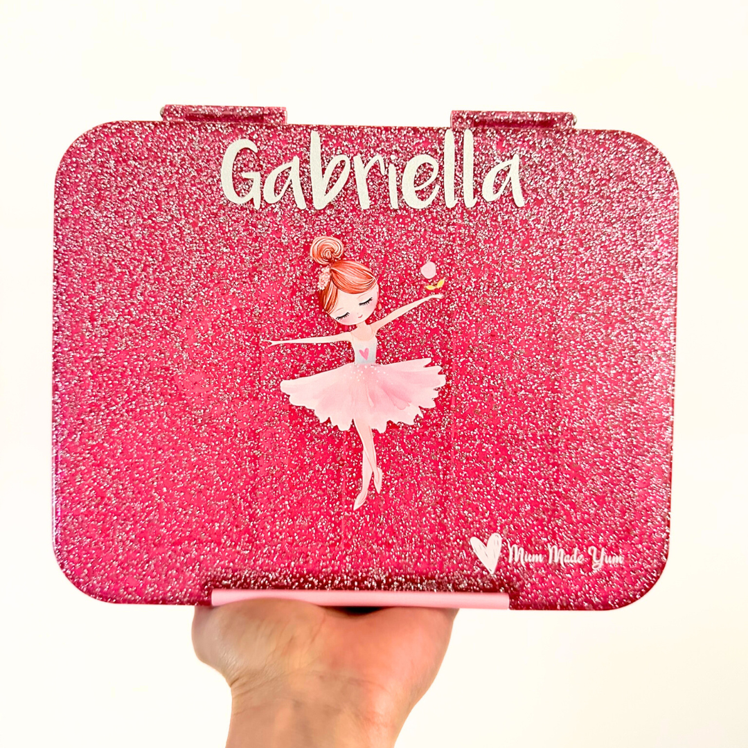 Bento Lunchbox (Medium) - Sparkle Pink Ballerina PERSONALISED