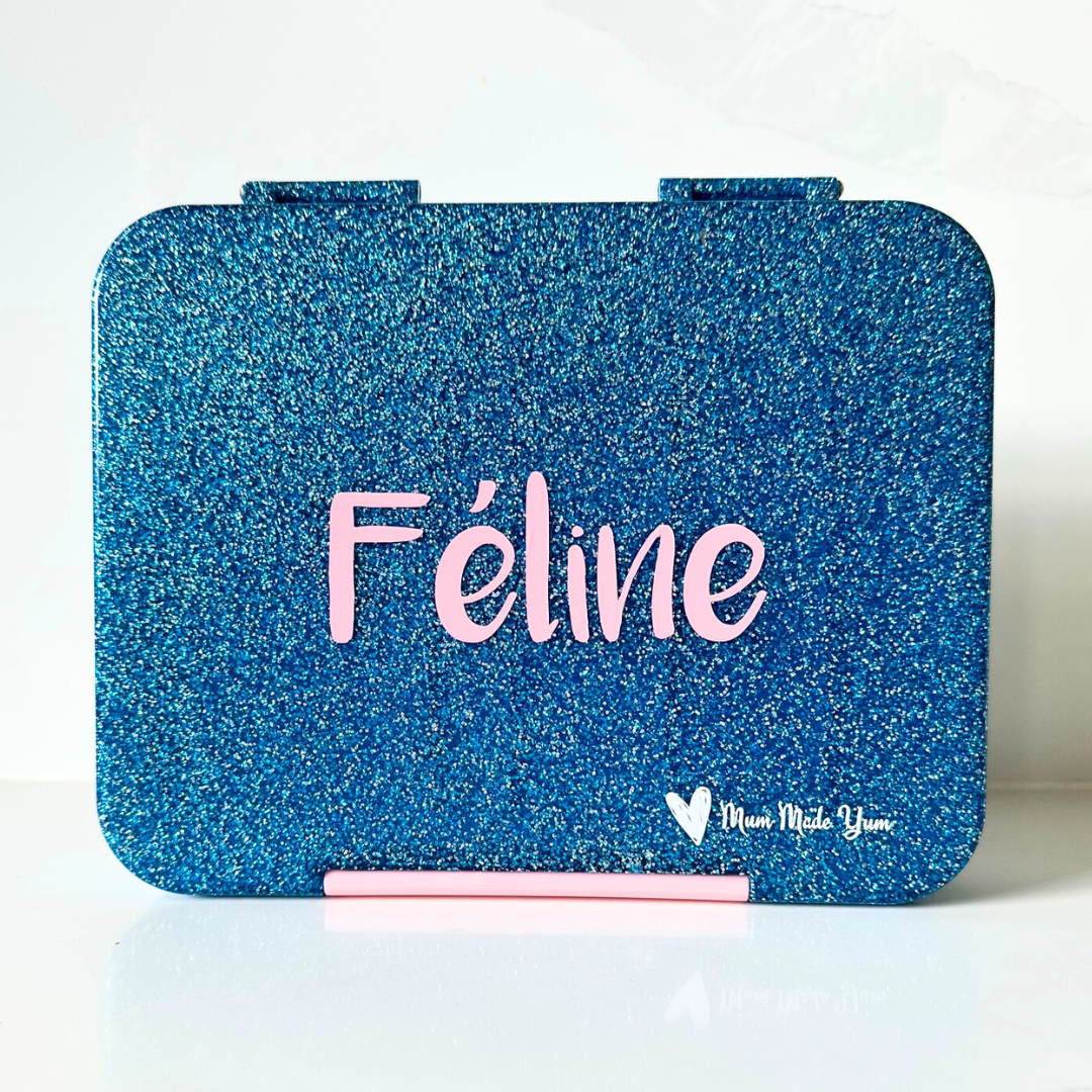 Bento Lunchbox (Large) - Sparkle Blue (Pink Clip) PERSONALISED