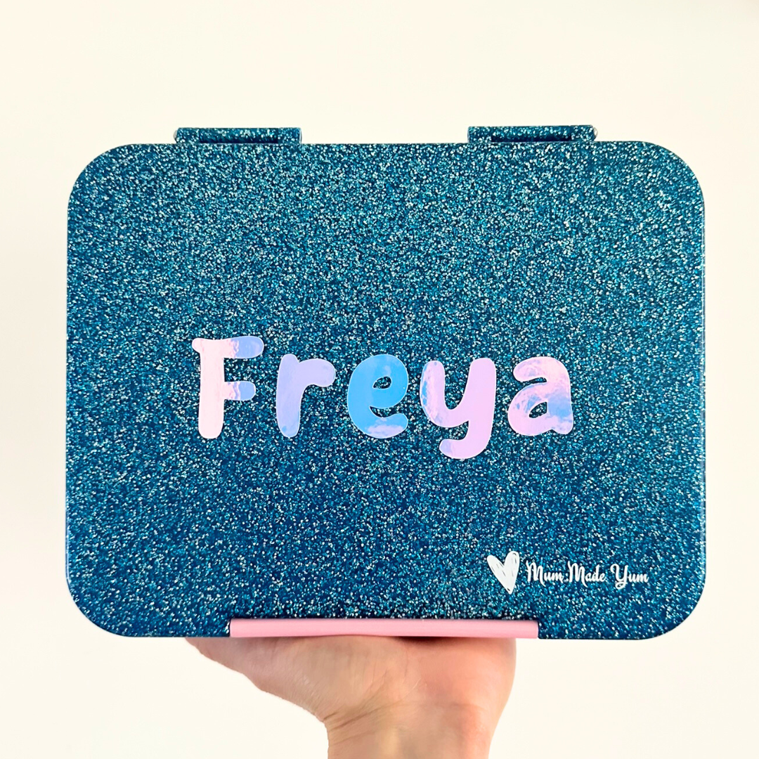 Bento Lunchbox (Large) - Sparkle Blue (Pink Clip) PERSONALISED