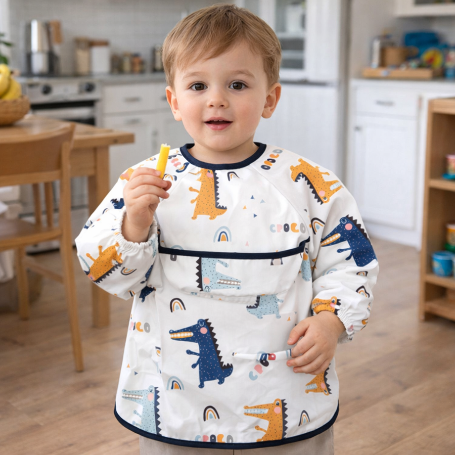 Waterproof Baby & Toddler Feeding Smock - Long Sleeve - Croc Adventure