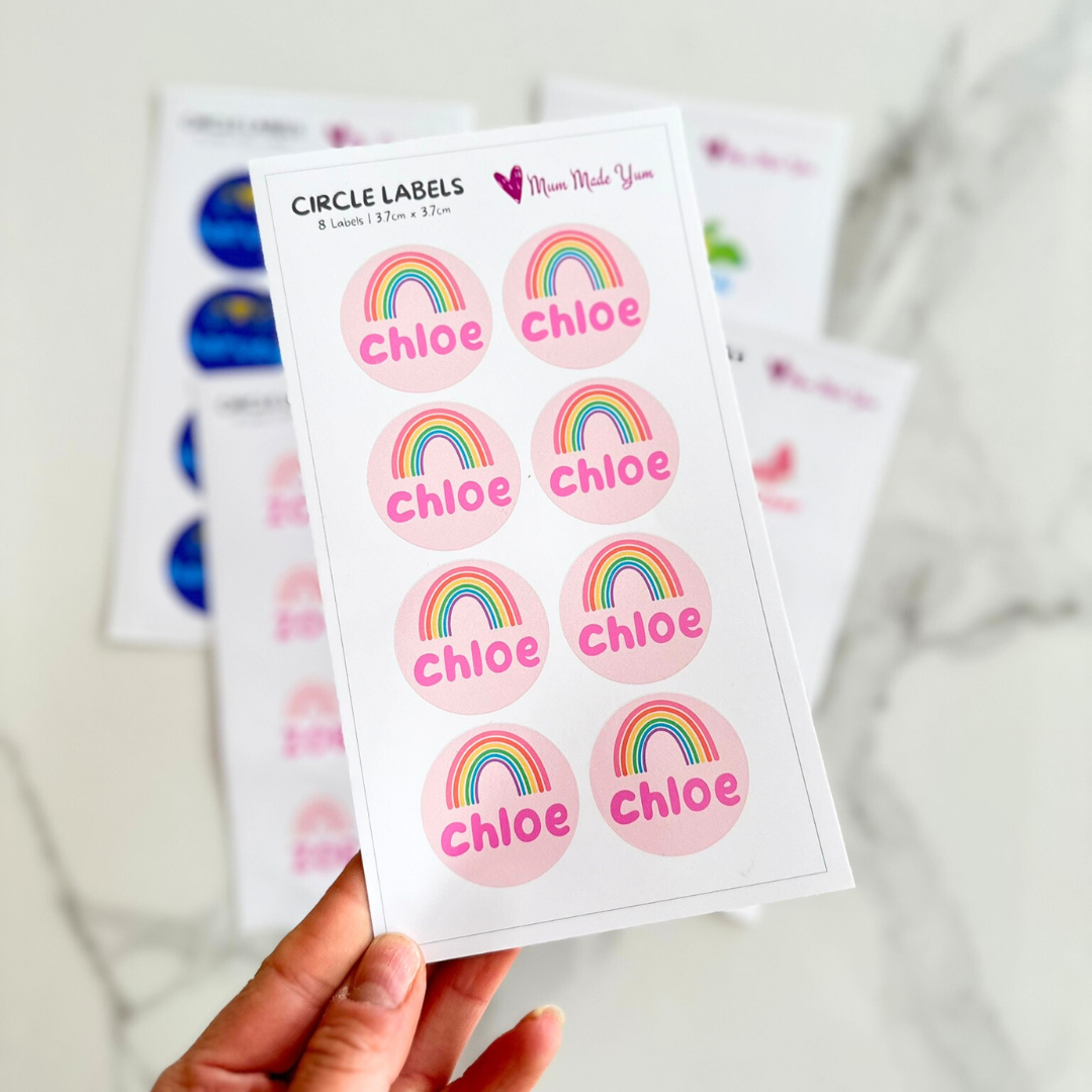 Custom Name Labels Corner Rounded Custom Name Label Sheet - Circle (8 Labels) | Mum Made Yum