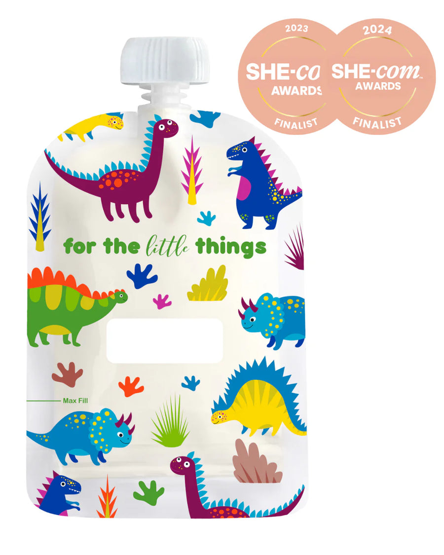 Sinchies 150ml Reusable Food Pouches - Dinosaurs - Pack: 5