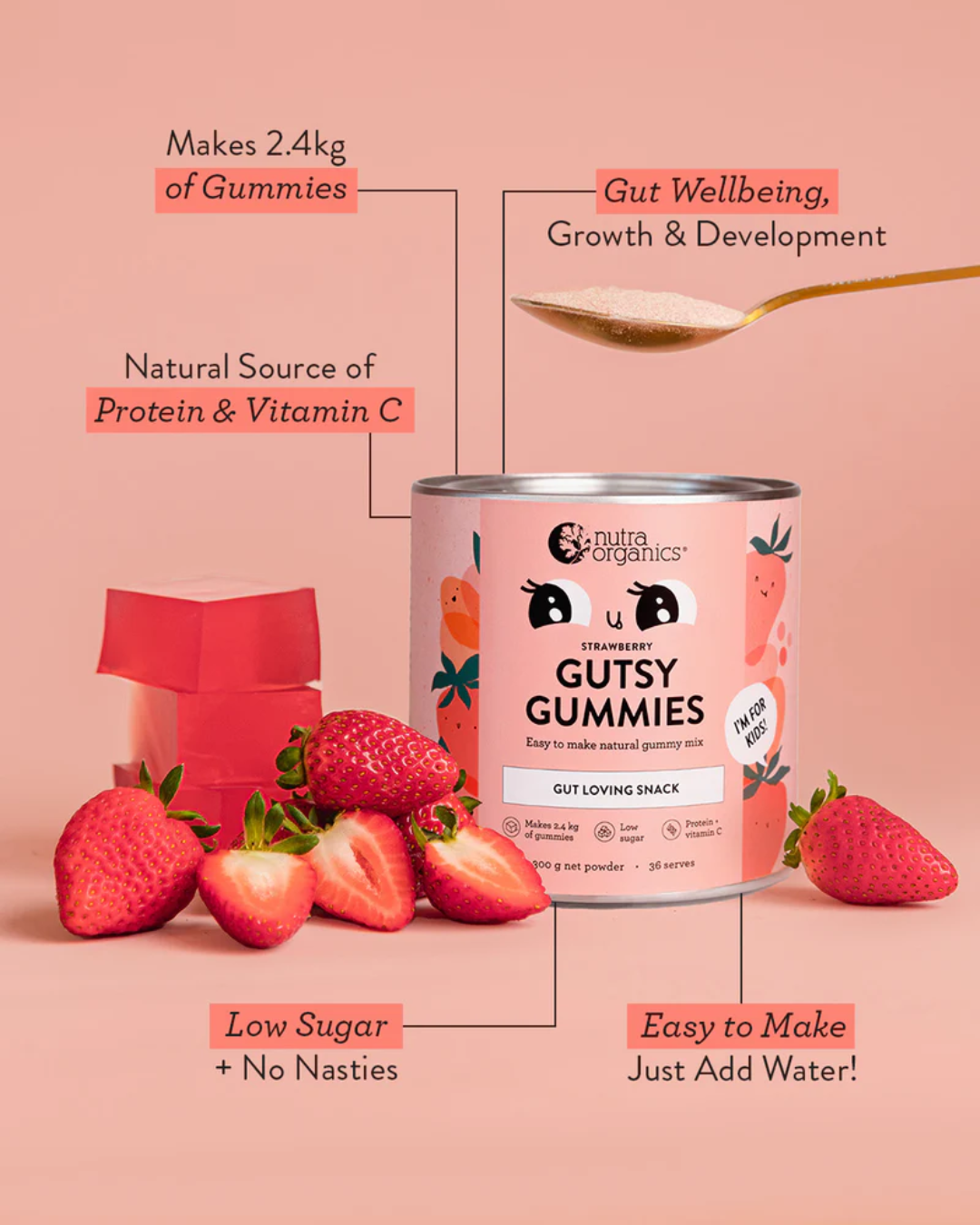 Nutra Organics Gutsy Gummies 150g - Strawberry