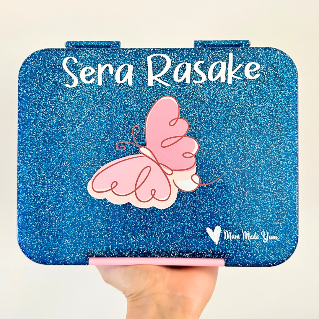 PERSONALISED Bento Lunchbox (Large) - Sparkle Blue Butterfly