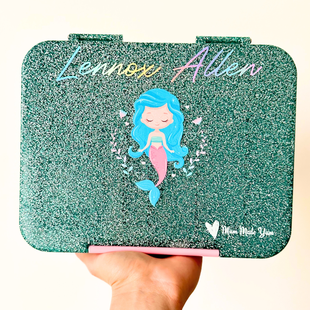 Bento Lunchbox (Large) - Sparkle Teal Mermaid personalised
