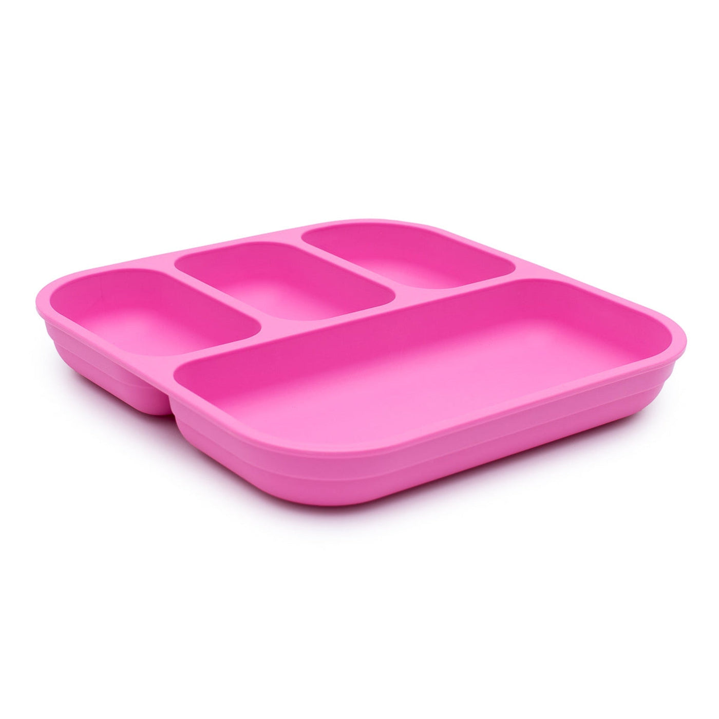 bobo&boo plant-based bamboo divided plate in pink shown side on 
