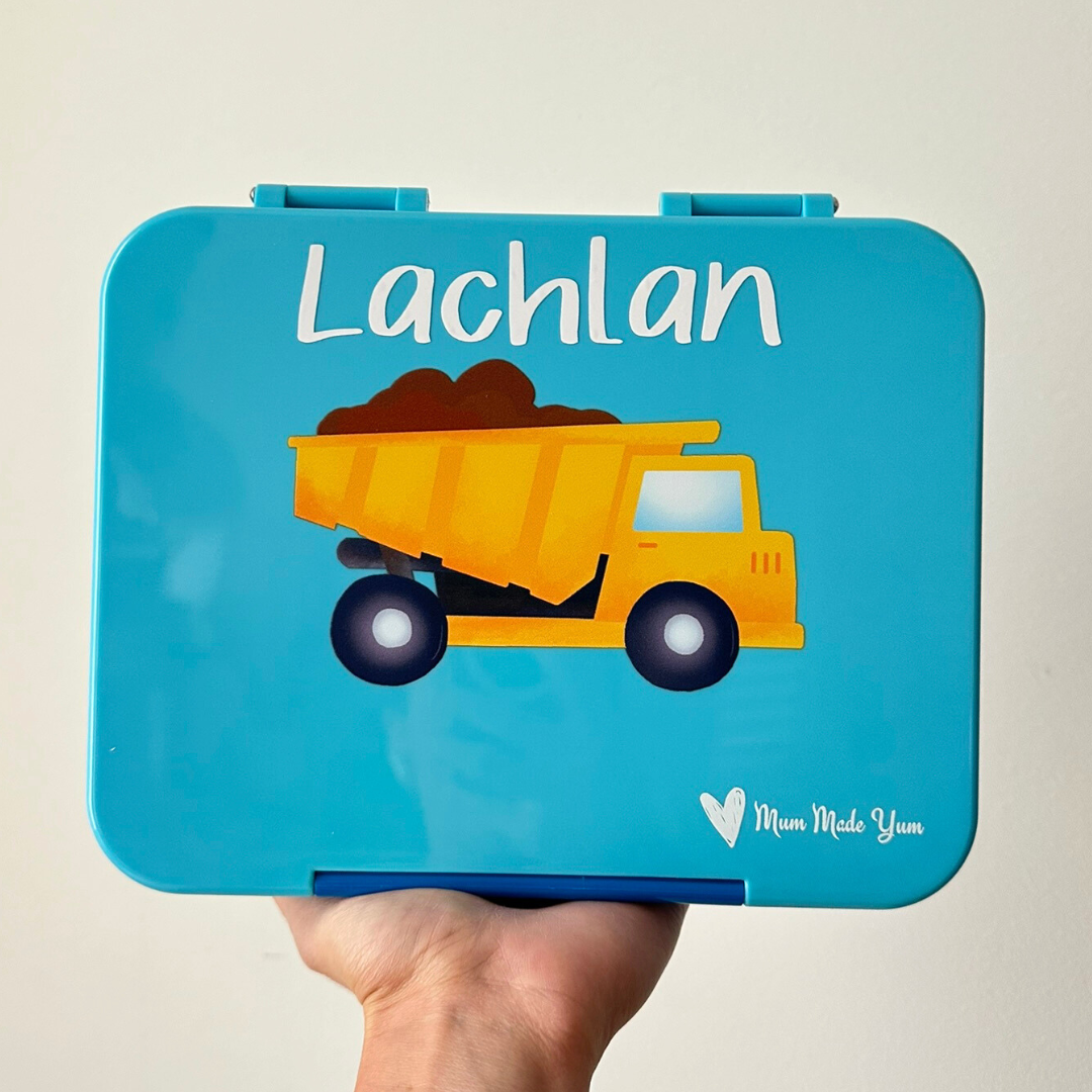 Bento Lunchbox (Large) - Light Blue Construction personalised