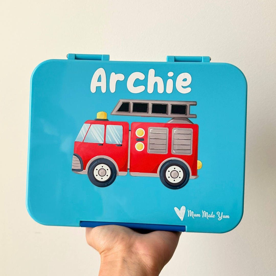 Bento Lunchbox (Large) - Light Blue Fire Truck personalised