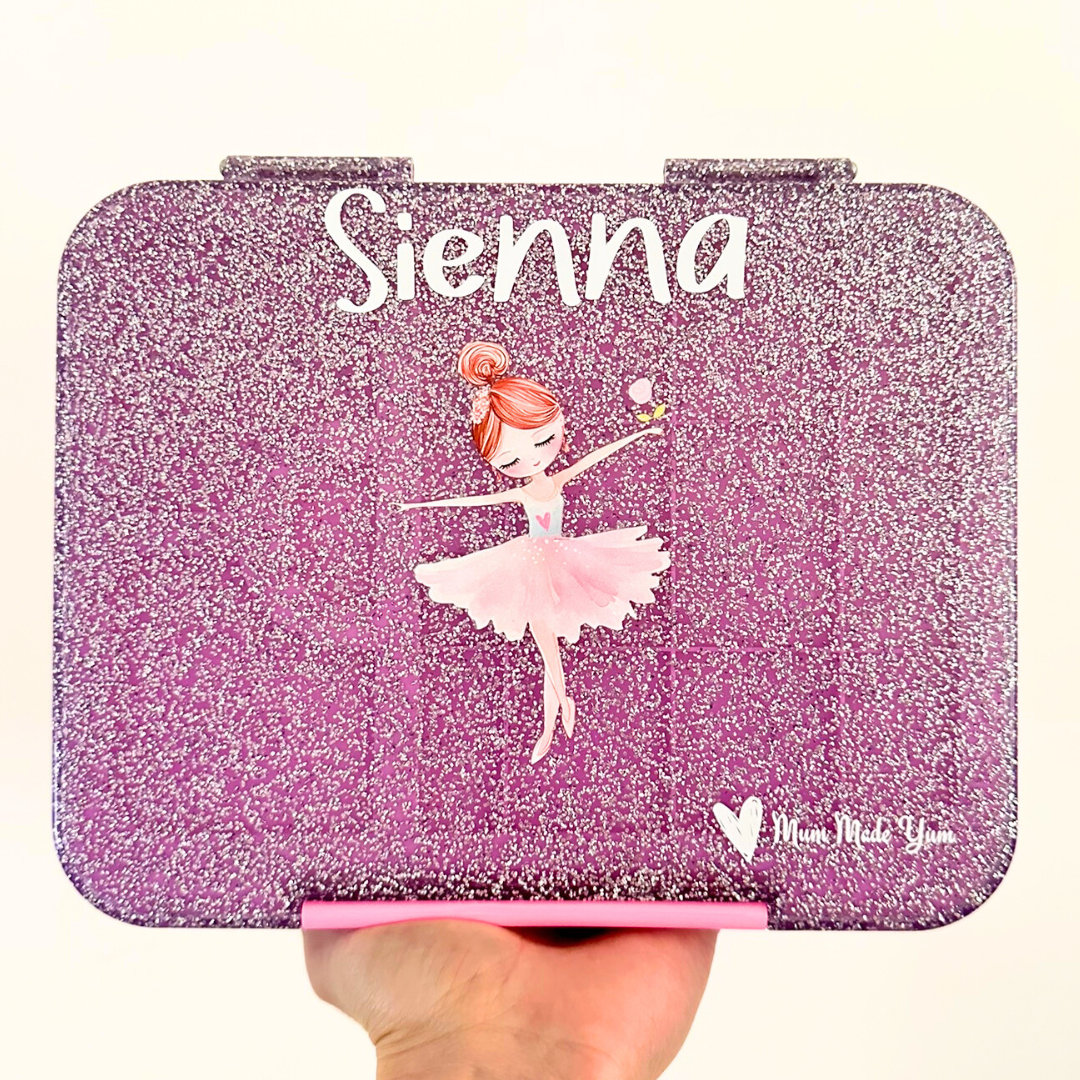 Bento Lunchbox (Large) - Sparkle Purple Ballerina PERSONALISED