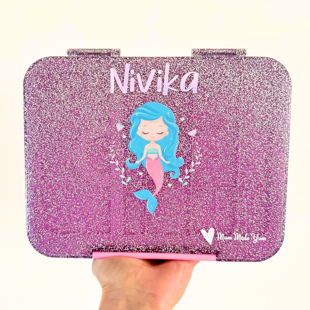 Bento Lunchbox (Large) - Sparkle Purple Mermaid PERSONALISED