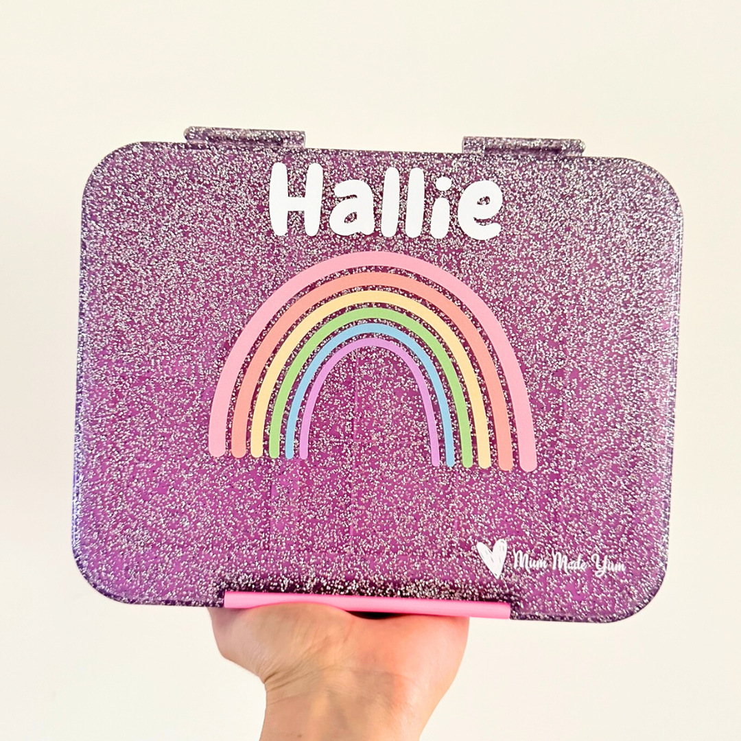 Bento Lunchbox (Large) - Sparkle Purple Rainbow 2.0 PERSONALISED