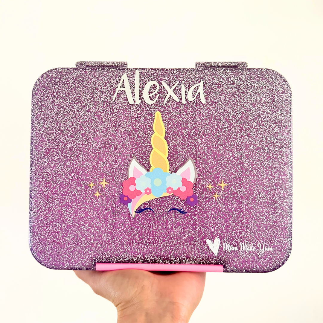 Bento Lunchbox (Large) - Sparkle Purple Unicorn PERSONALISED
