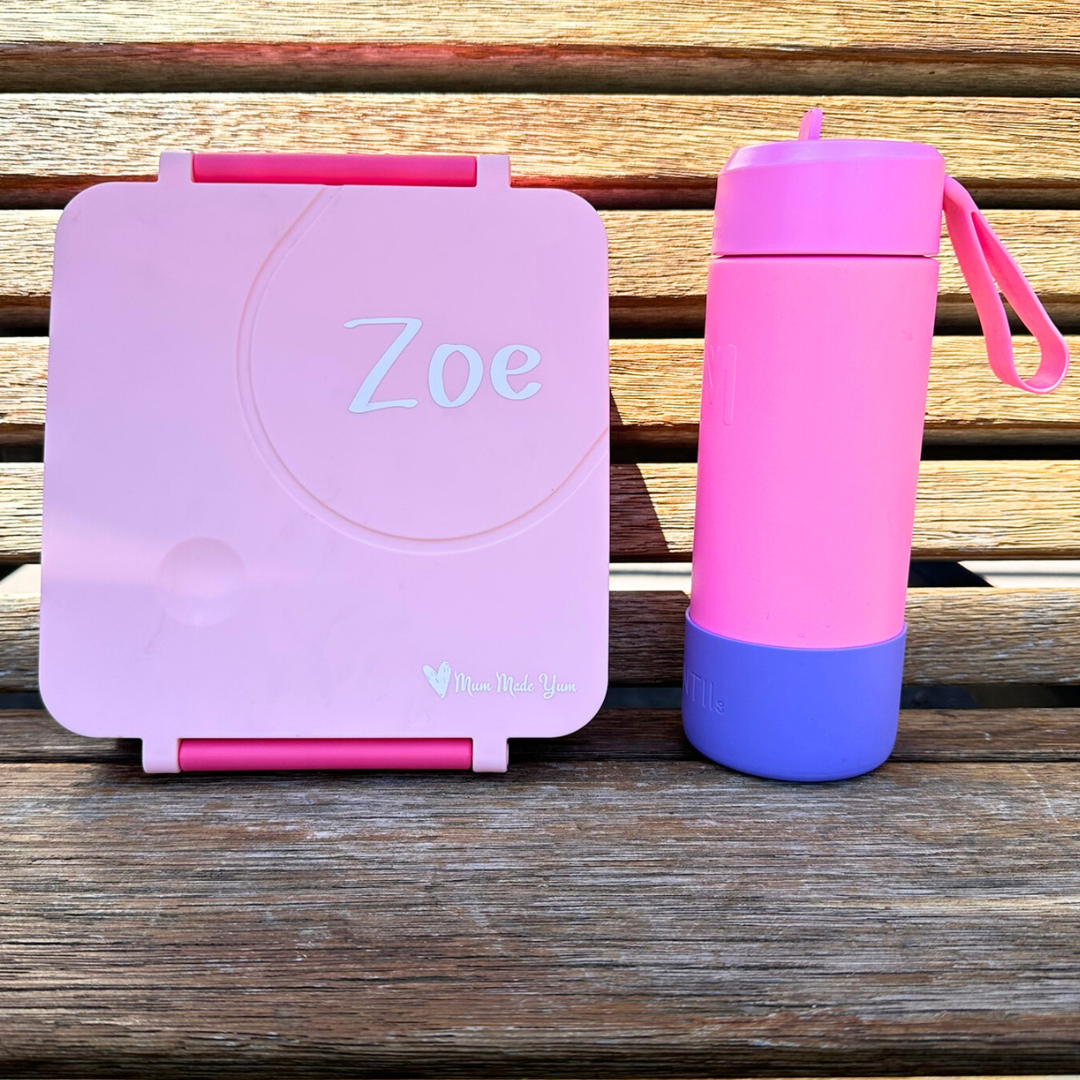 Maxi Bento Lunchbox + Thermos Food Jar - Pink Personalised