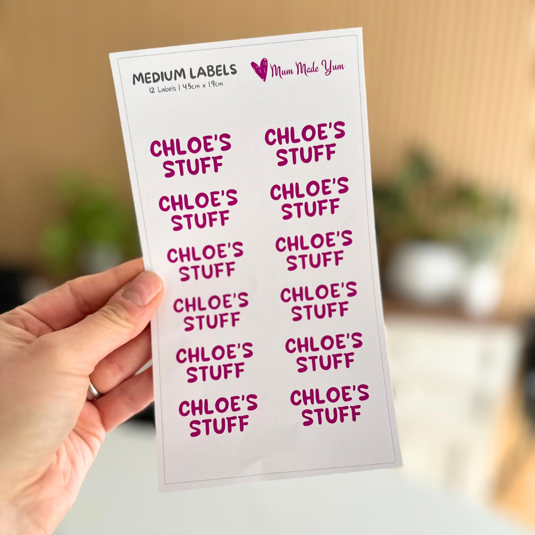 Custom Name Label Sheet - Medium (12 Labels)