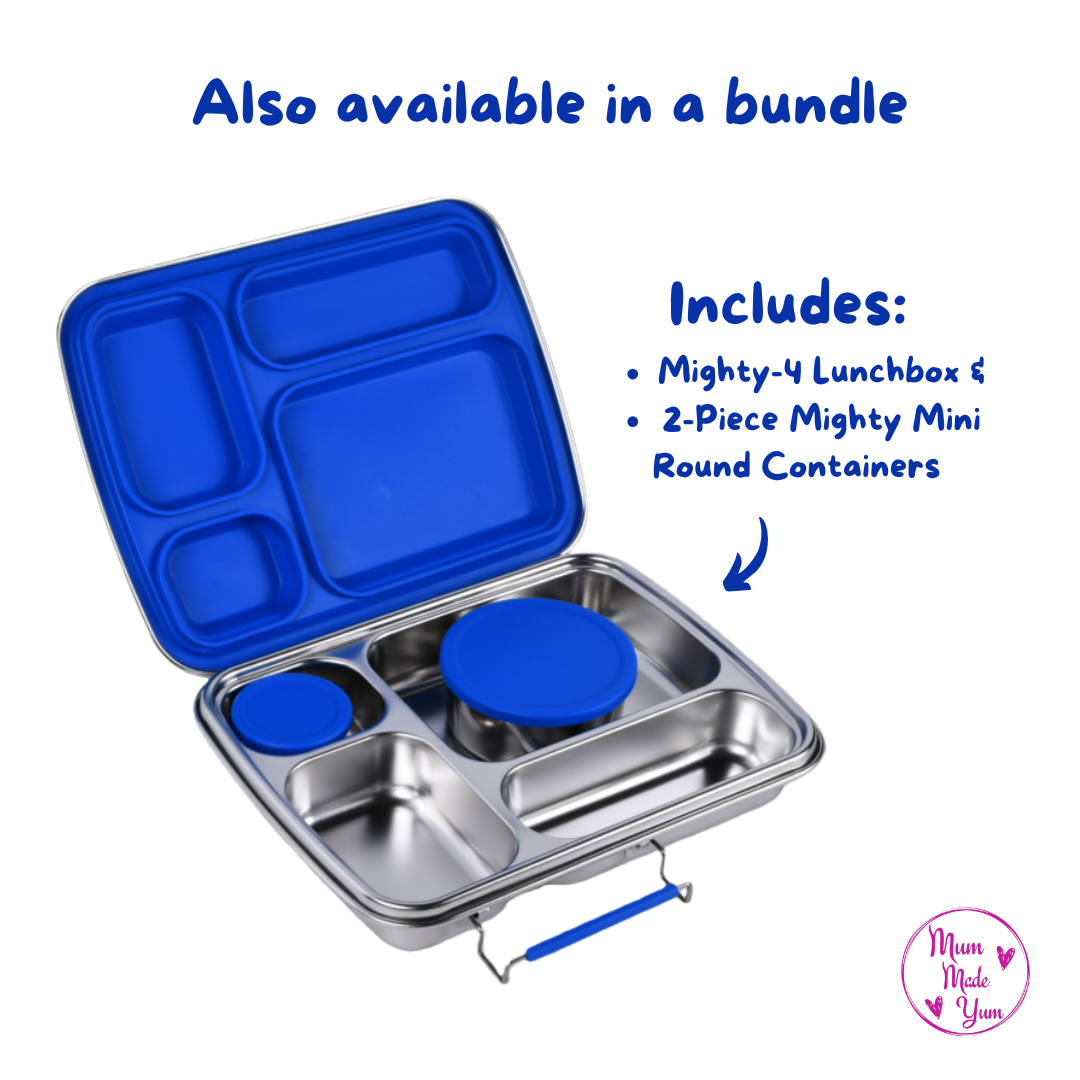 Mighty Stainless Steel 4-Compartment Lunchbox - Blue BUNDLE