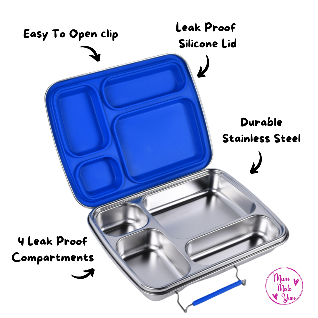 Mighty Stainless Steel 4-Compartment Lunchbox - Blue