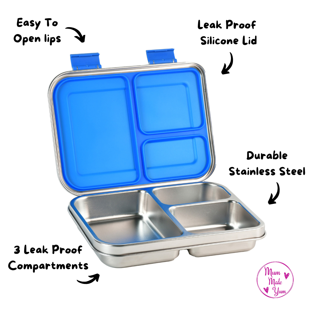 Mighty Stainless Steel 3-Compartment Lunchbox - Blue