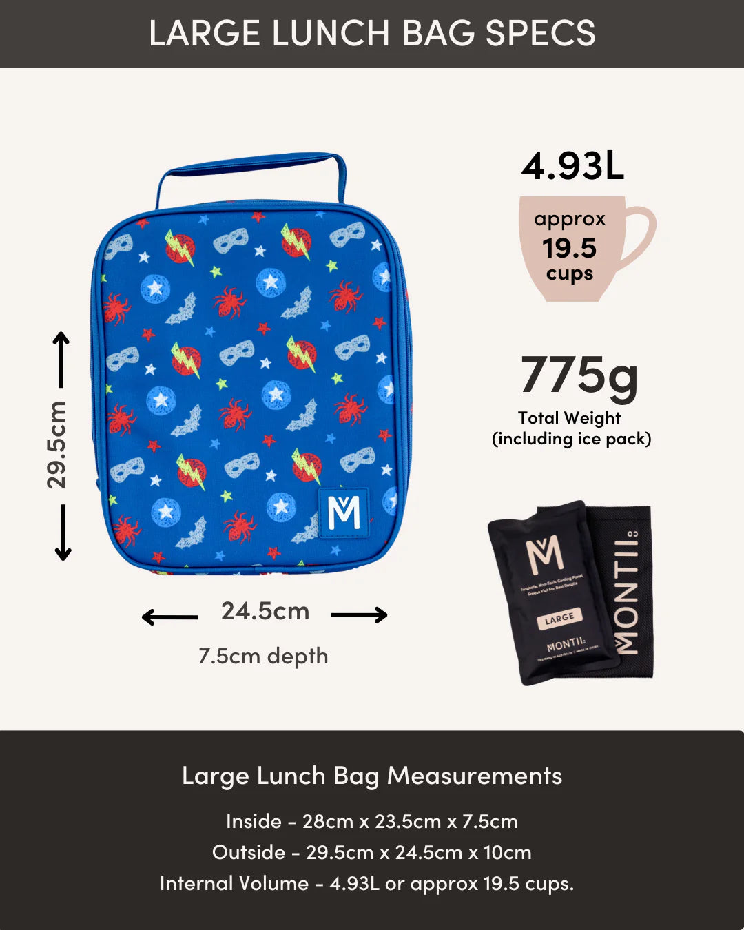 MontiiCo Large Insulated Lunch Bag - Superhero