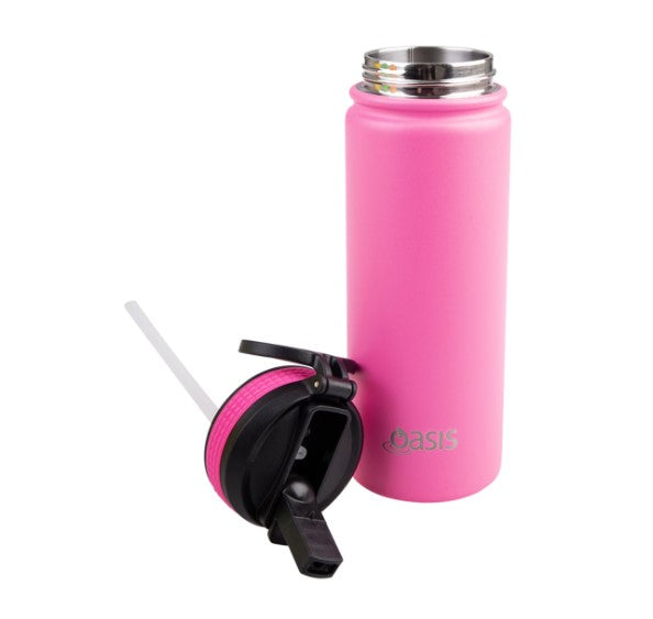 Oasis Stainless Steel Insulated Sipper Drink Bottle 550ml - Neon Pink