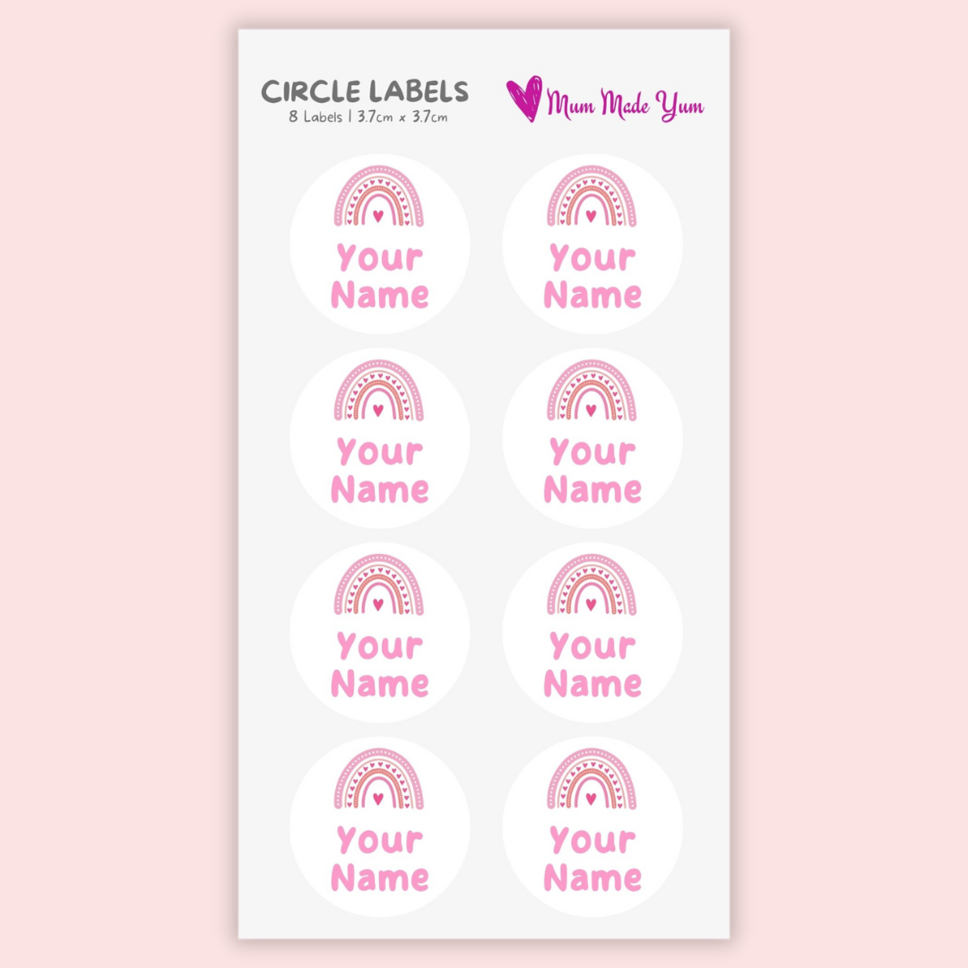 Personalised Custom Name Label Sheet - Circle (8 Labels)