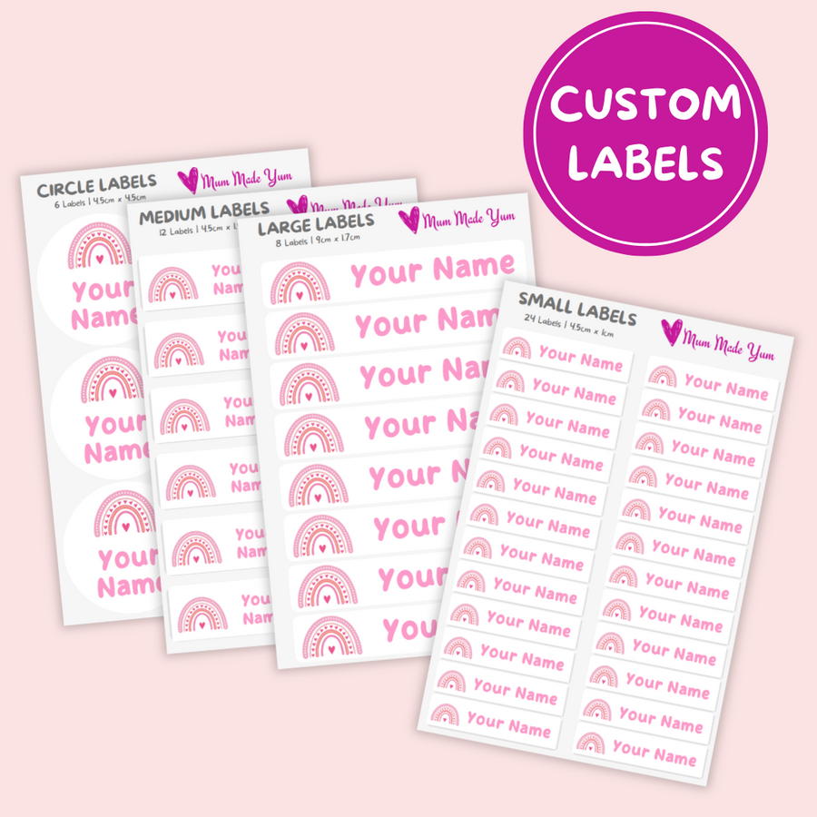 Personalised Custom Name Label Sheet - Select your own size