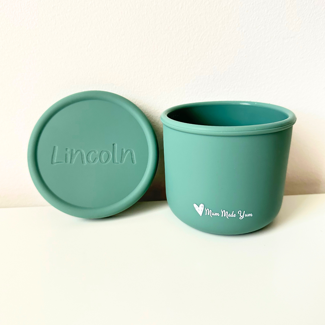 Personalised Small Silicone Snack Pot - Mustard Yelllow3