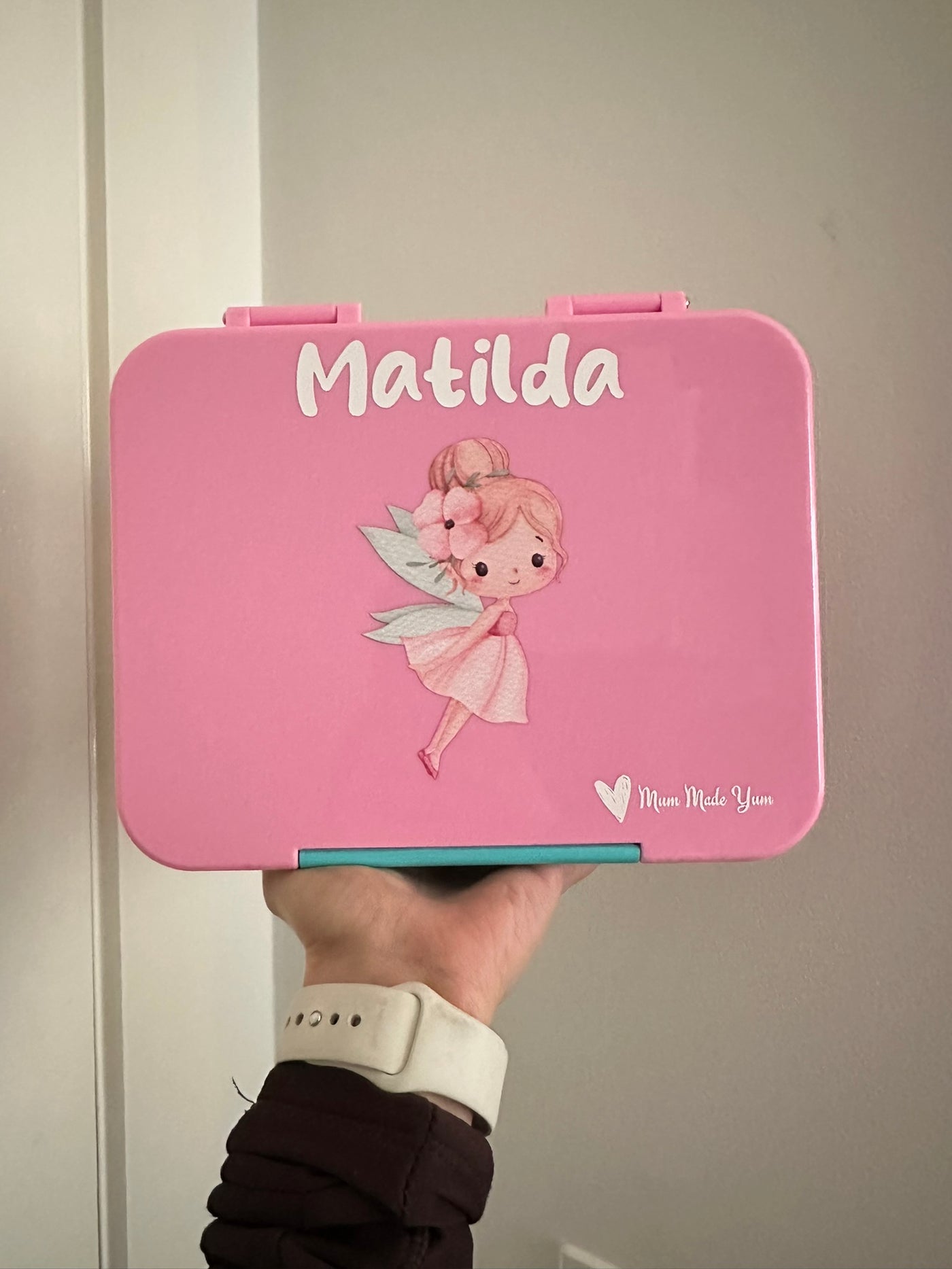 Personalised Kids Bento Lunchbox - Large Floss Pink Fairy Garden (6 Compartments)