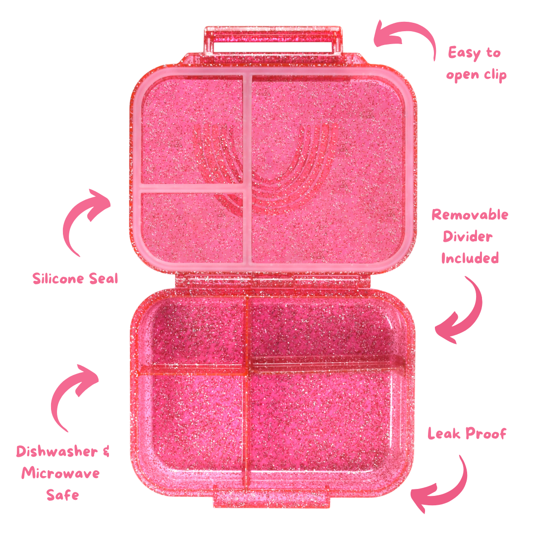 Mini Snack Bento Lunchbox - Sparkle Pink Rainbow