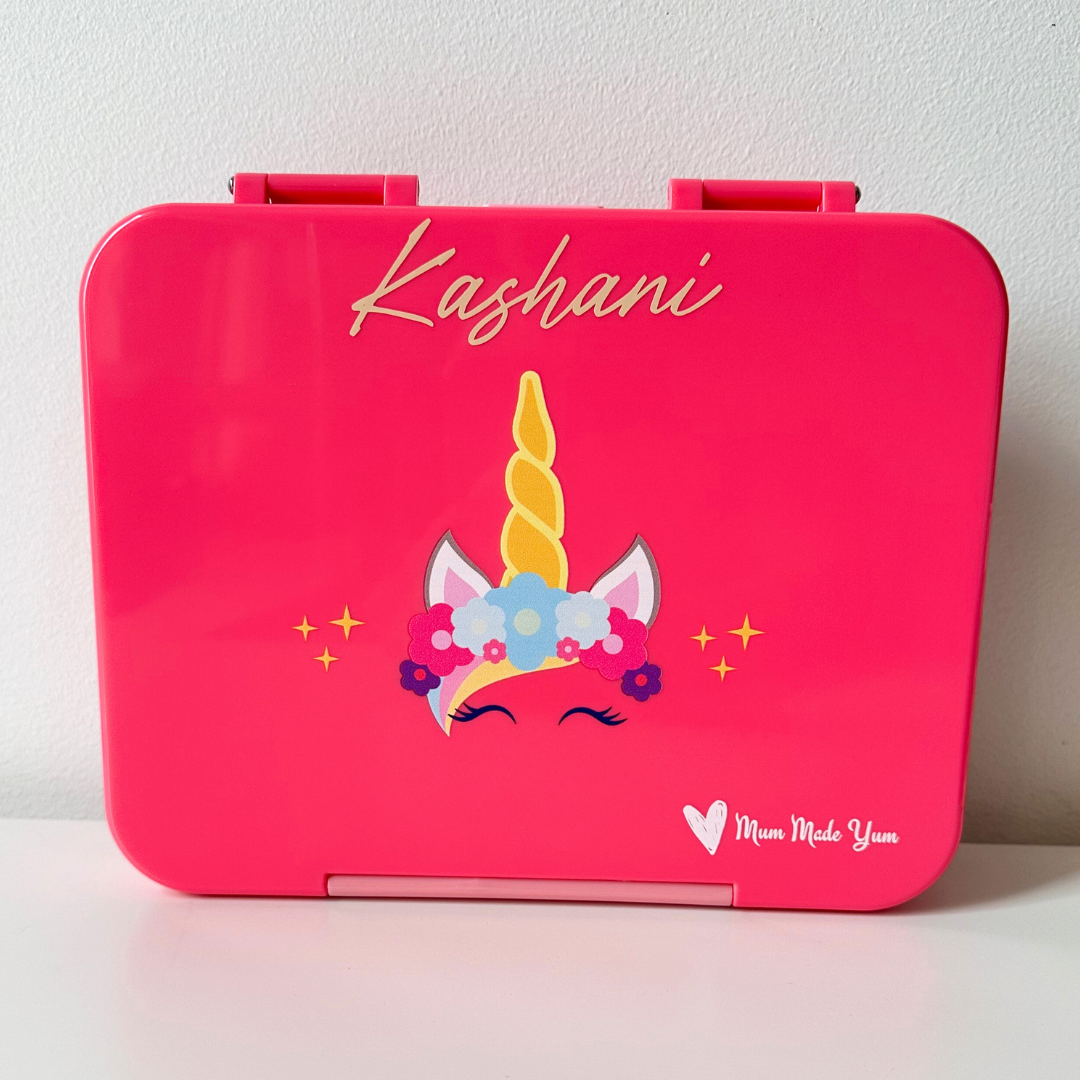 Pink Unicorn Mum Made Yum Lunchbox Personalised