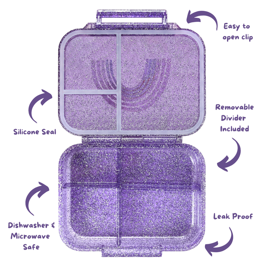 Mini Snack Bento Lunchbox - Sparkle Purple Rainbow