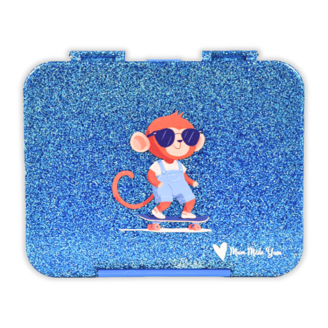 Bento Lunchbox (Large) - Sparkle Blue Monkey