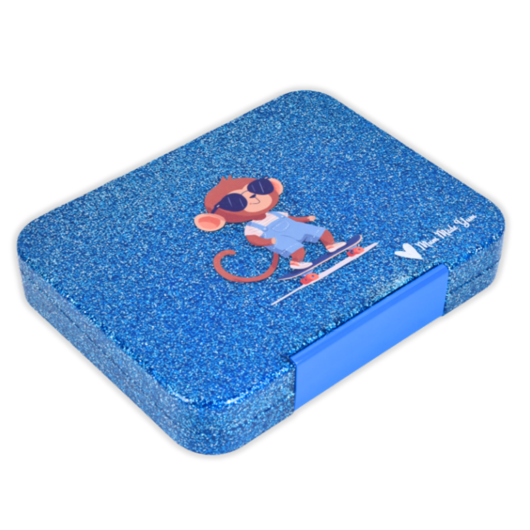 Bento Lunchbox (Large) - Sparkle Blue Monkey