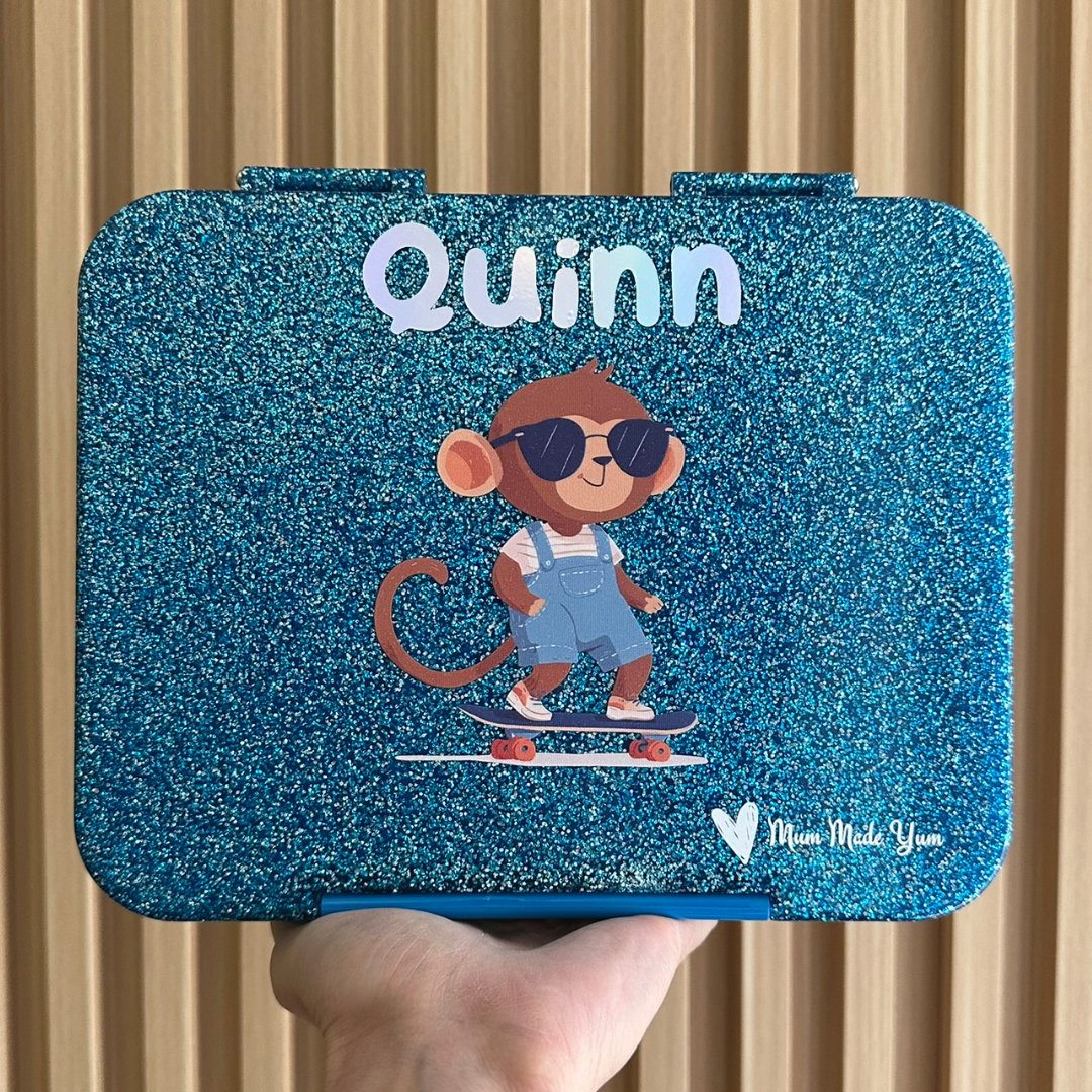 Bento Lunchbox (Large) - Sparkle Blue Monkey