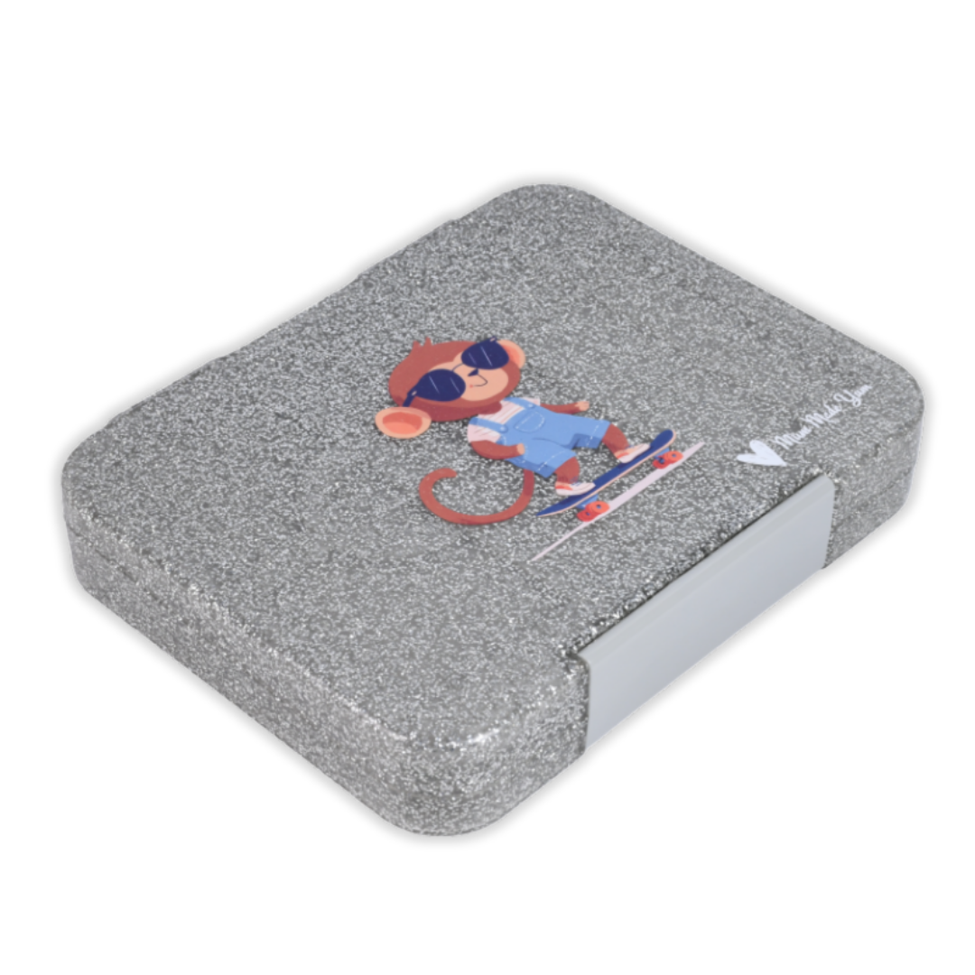 Bento Lunchbox (Large) - Sparkle Silver Monkey