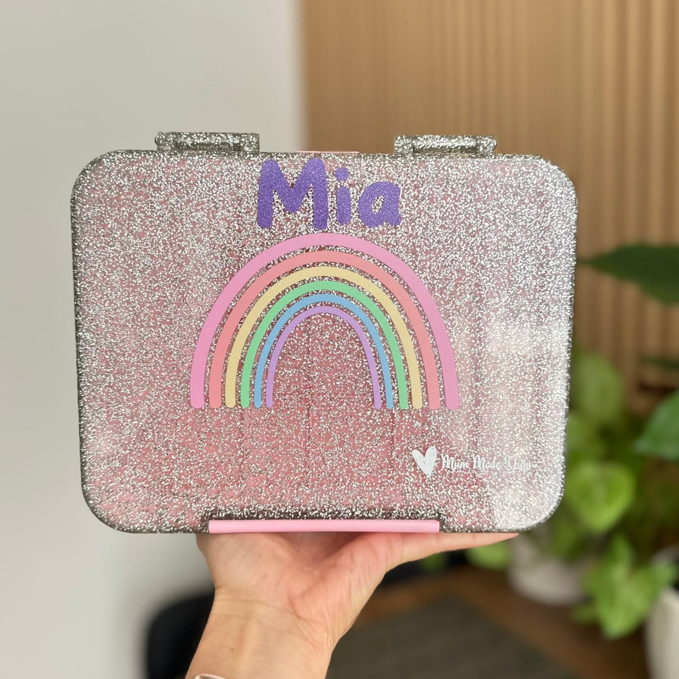 Sparkle Silver rainbow personalised lunchbox Mum Made Yum