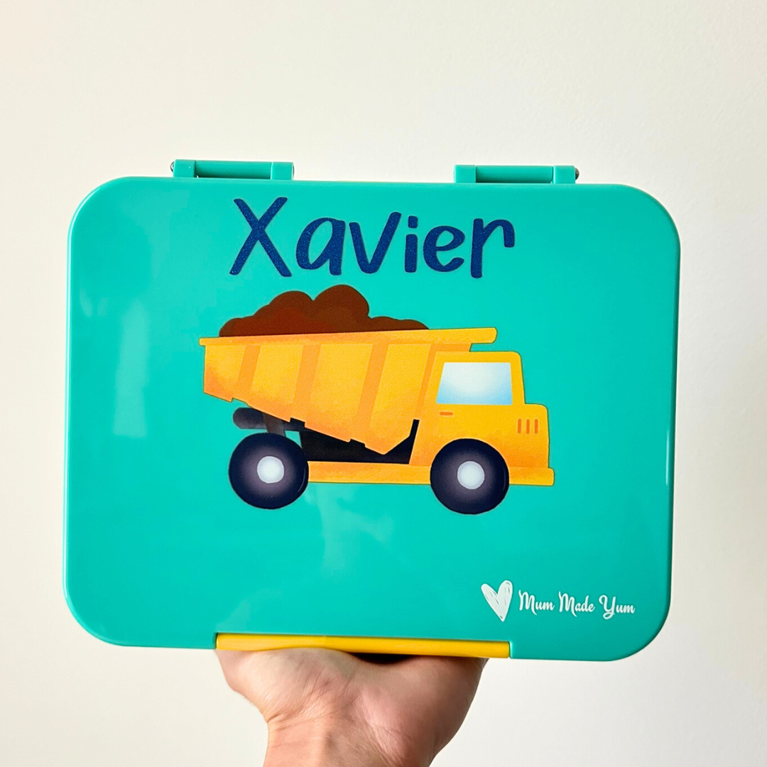 Bento Lunchbox (Large) - Teal  Construction personalised