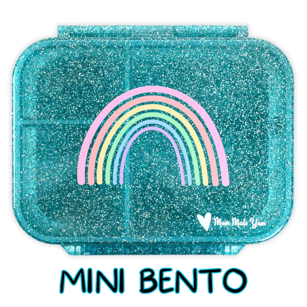 Mini Snack Bento Lunchbox - Sparkle Teal Rainbow