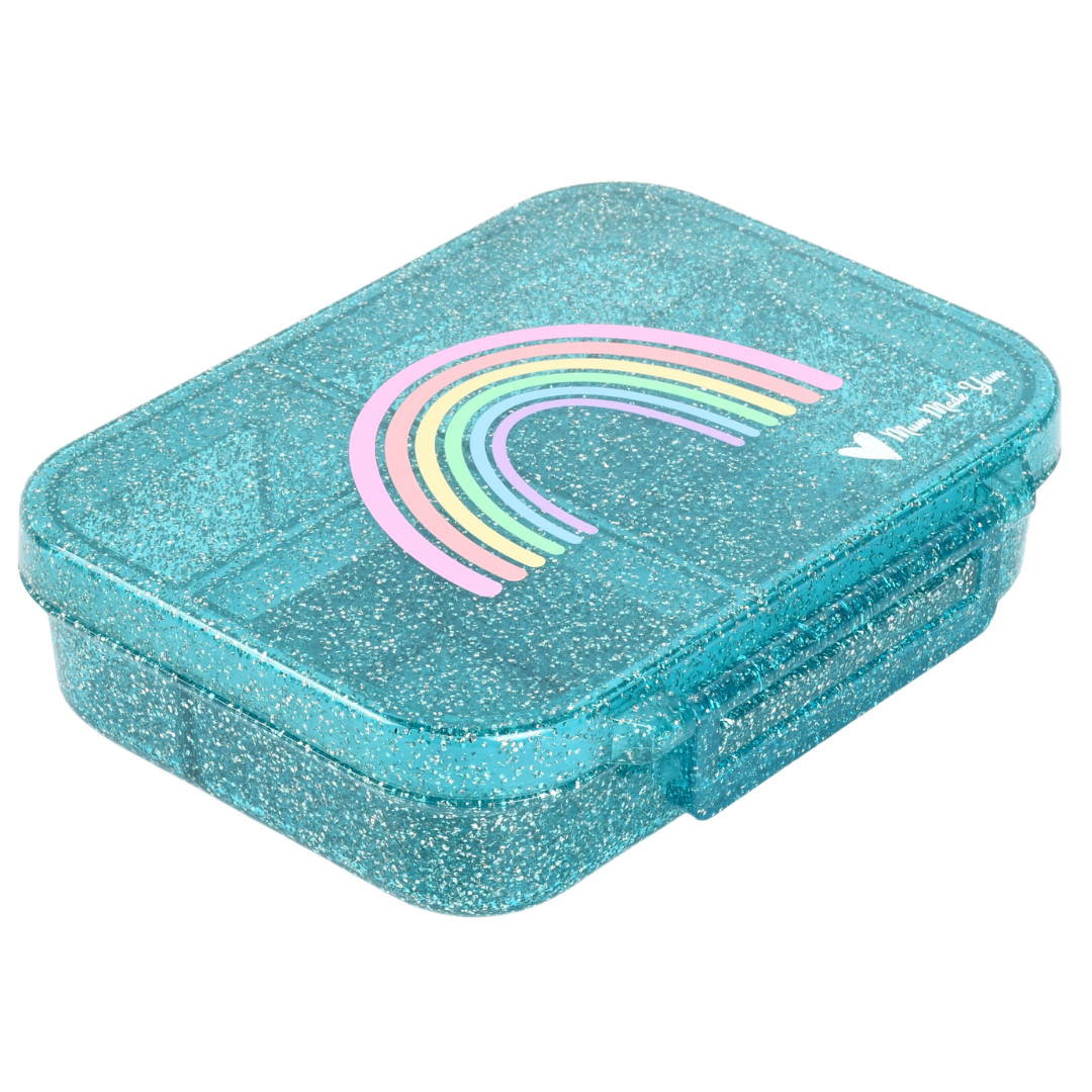 Mini Snack Bento Lunchbox - Sparkle Teal Rainbow