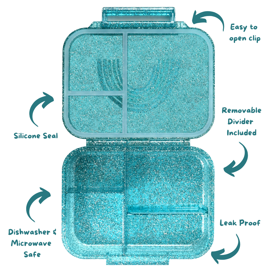 Mini Snack Bento Lunchbox - Sparkle Teal Rainbow