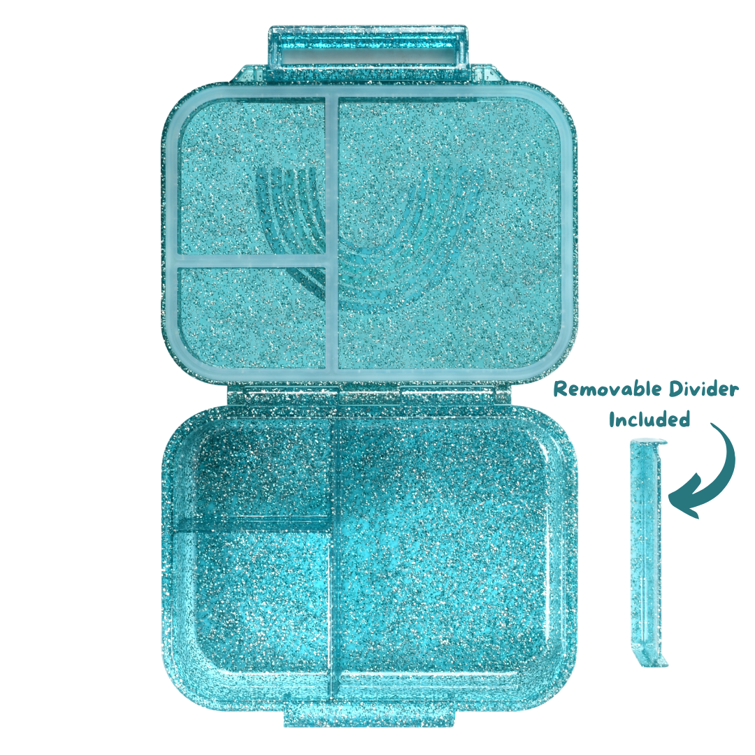 Mini Snack Bento Lunchbox - Sparkle Teal Rainbow